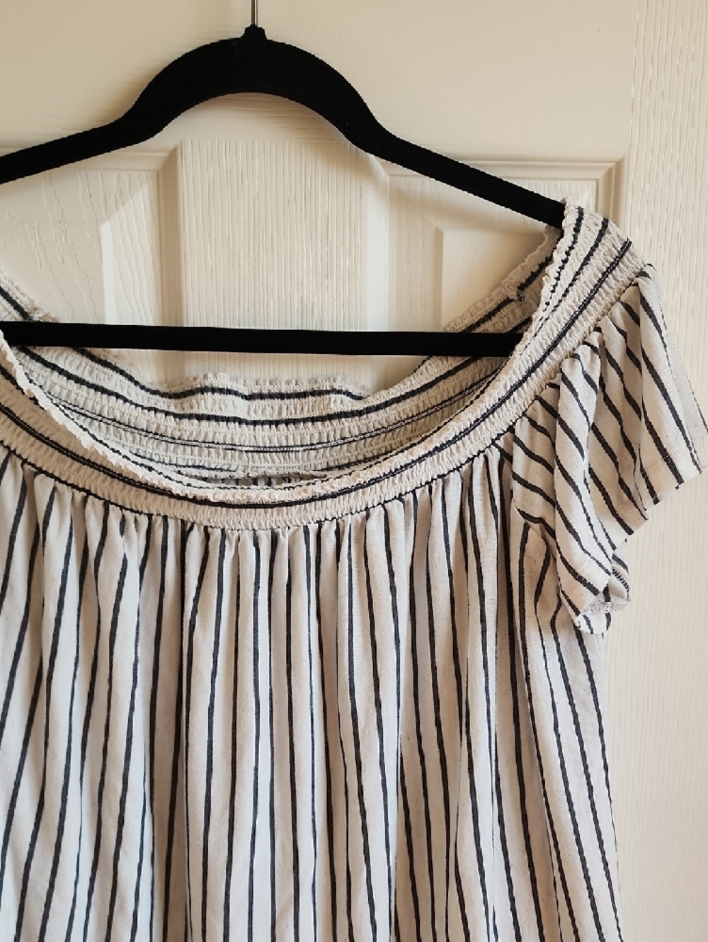 American Eagle Outfitters Striped Off-Shoulder Top - Cream And Navy XL - Picture 2 of 6